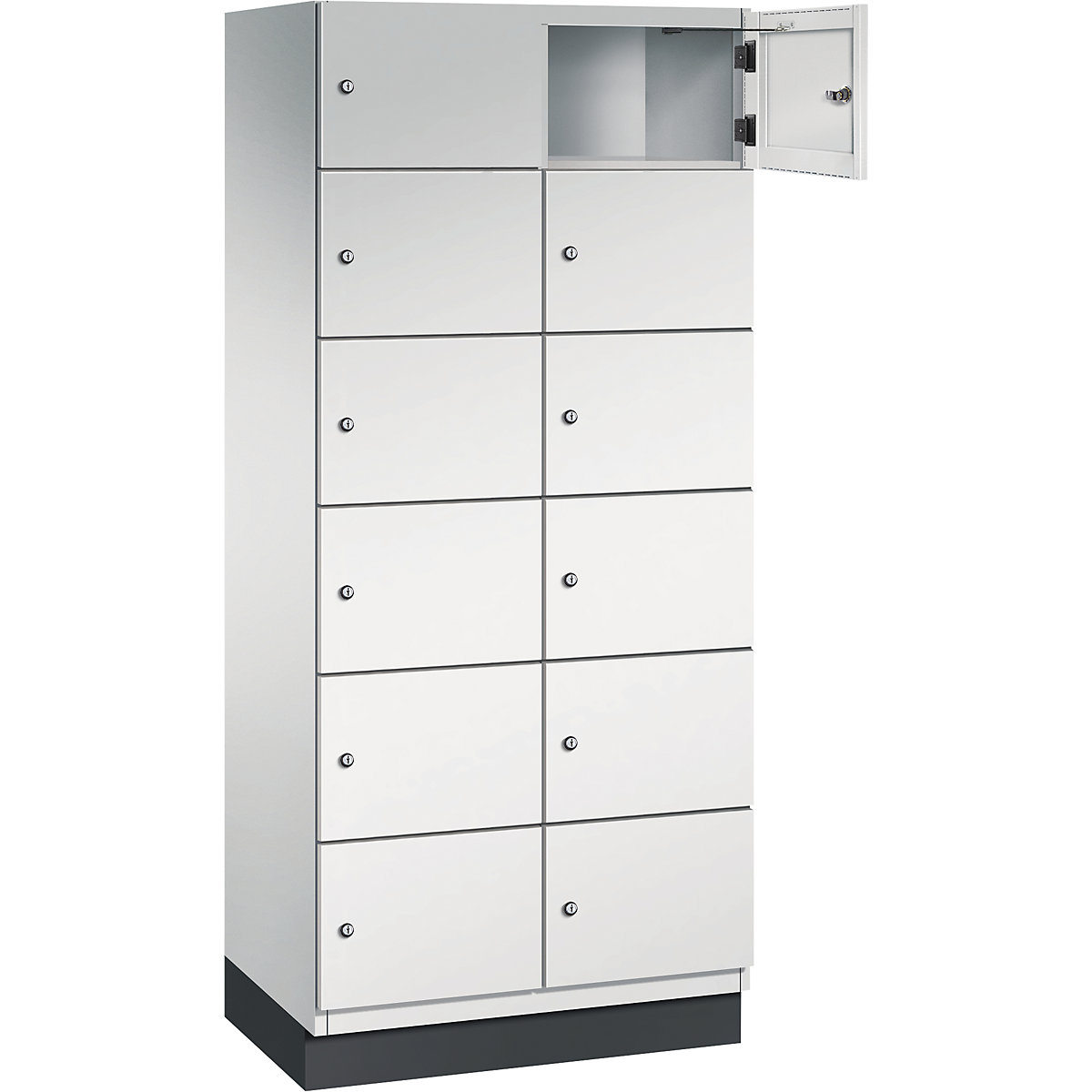 Armário de cacifos com 6 compartimentos Cambio – C+P, 2 compartimentos, cinzento claro, porta em chapa de aço, L 800 mm, 12 compartimentos-10