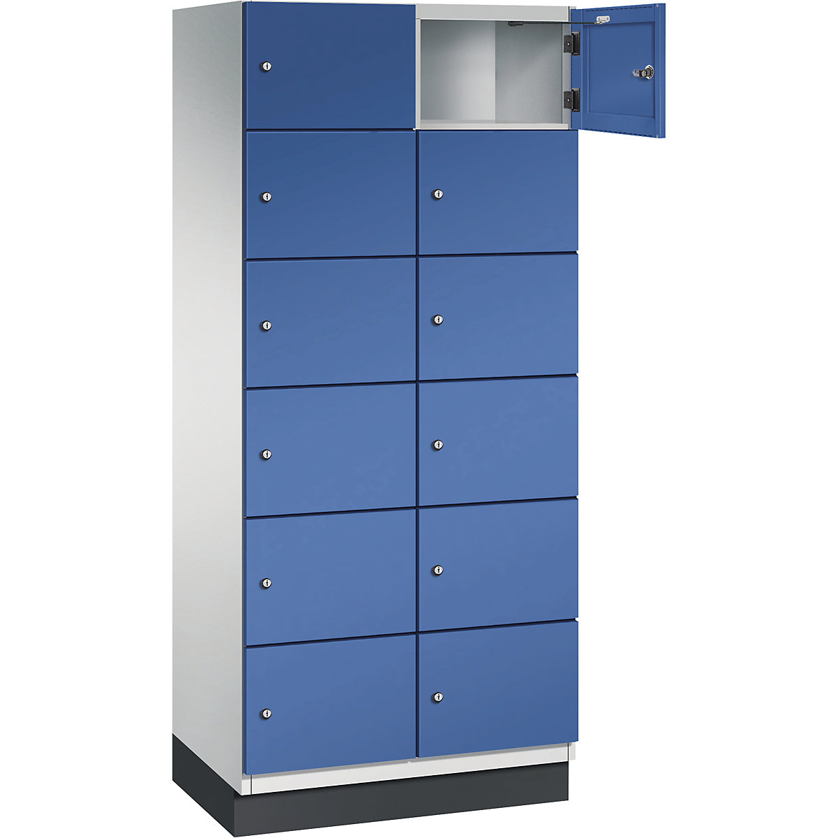 Armário de cacifos com 6 compartimentos Cambio – C+P, 2 compartimentos, cinzento claro/azul genciana, porta em chapa de aço, L 800 mm, 12 compartimentos-9