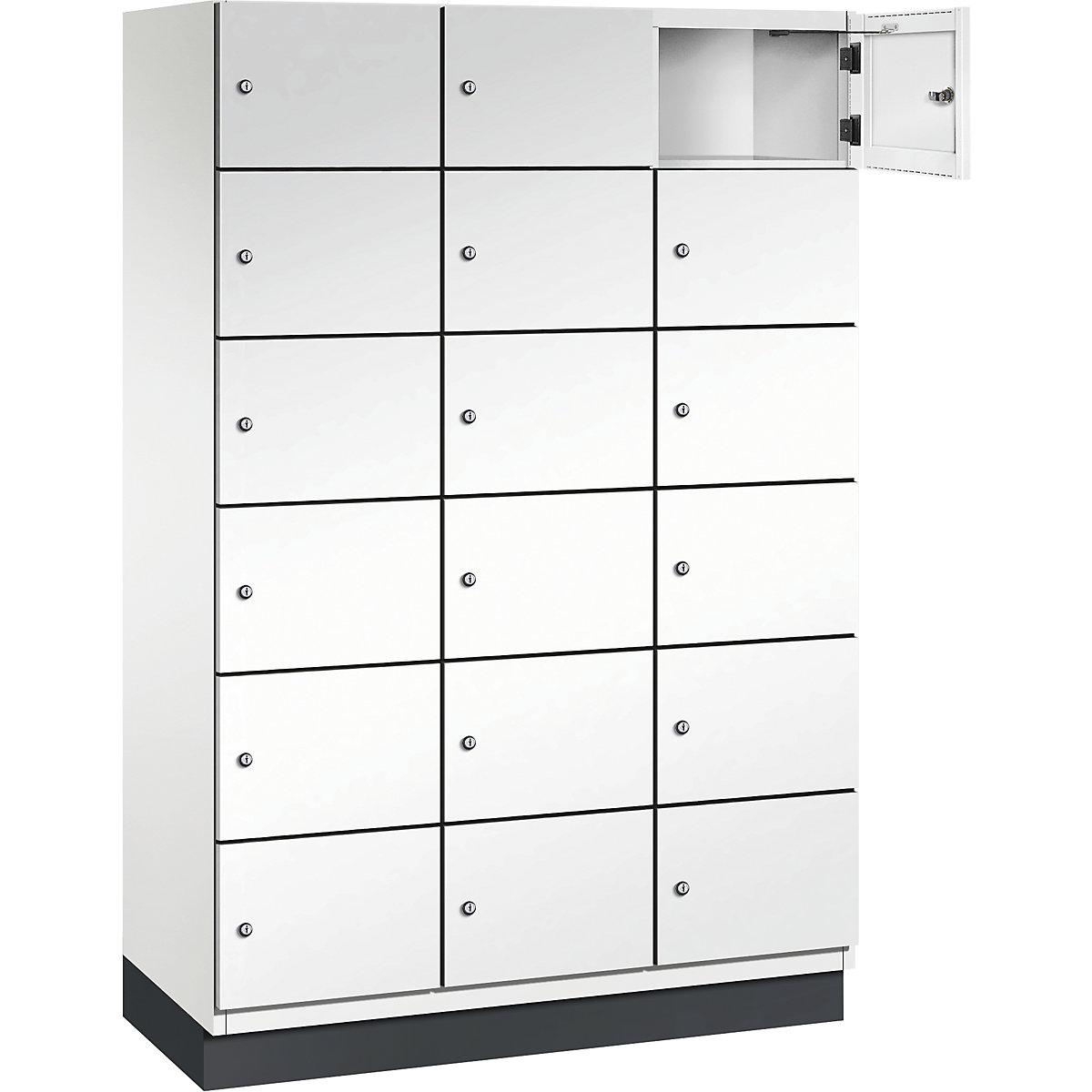 Armário de cacifos com 6 compartimentos Cambio – C+P, 3 compartimentos, branco puro, porta em chapa de aço, L 1200 mm, 18 compartimentos-11