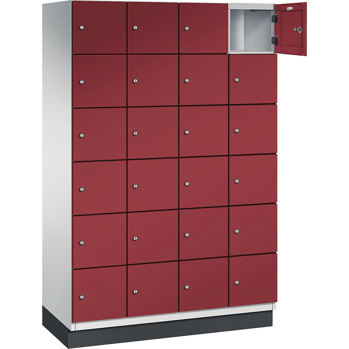 Armário de cacifos com 6 compartimentos Cambio – C+P, 4 compartimentos, cinzento claro/vermelho rubi, porta em chapa de aço, L 1200 mm, 24 compartimentos-2