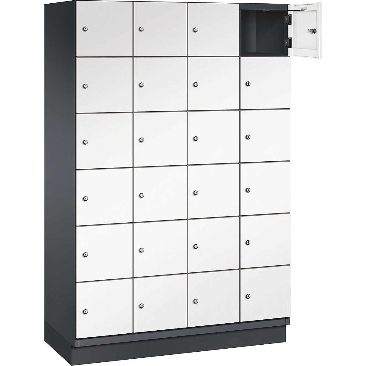 Armário de cacifos com 6 compartimentos Cambio – C+P, 4 compartimentos, preto acinzentado/branco puro, porta em chapa de aço, L 1200 mm, 24 compartimentos-4