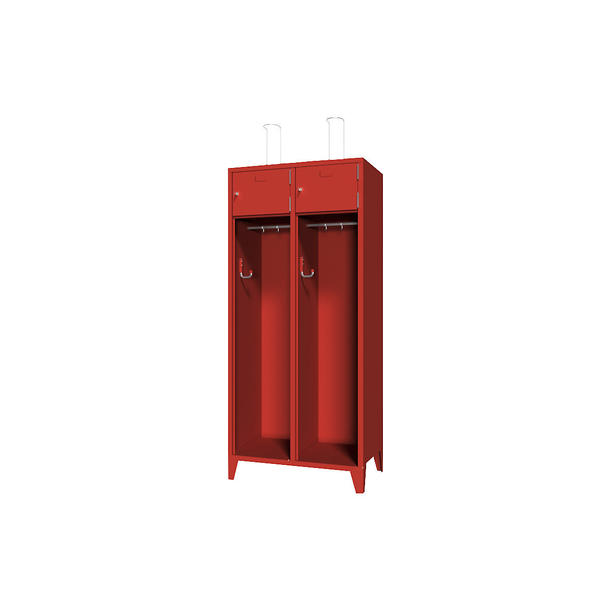 Armário de bombeiros com pés – Pavoy, porta em chapa maciça com armação para etiquetas, 2 compartimentos, 4 cacifos-1