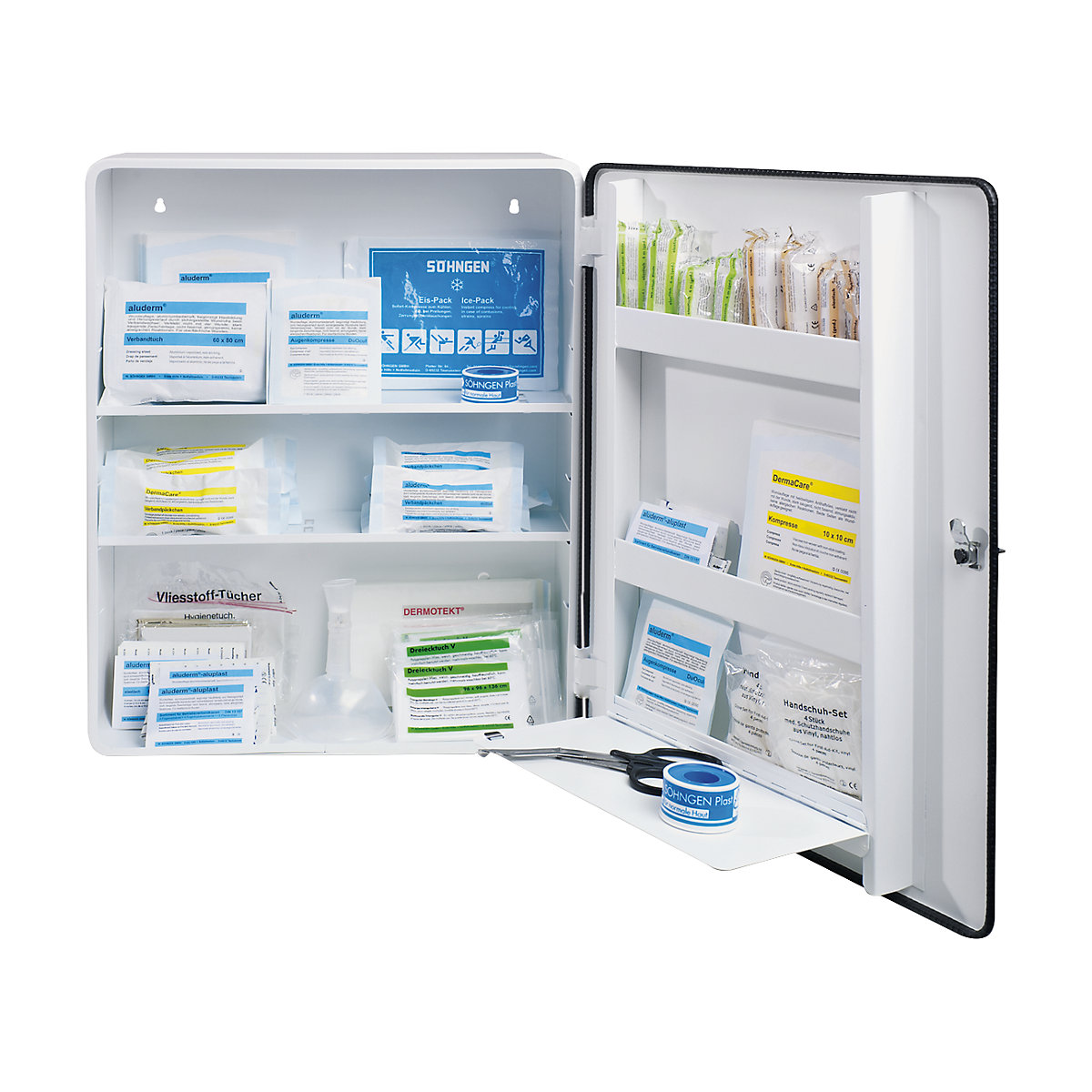 SÖHNGEN – Armário de primeiros socorros conforme DIN 13169, uma porta, branco, AxLxP 552 x 452 x 170 mm, com enchimento