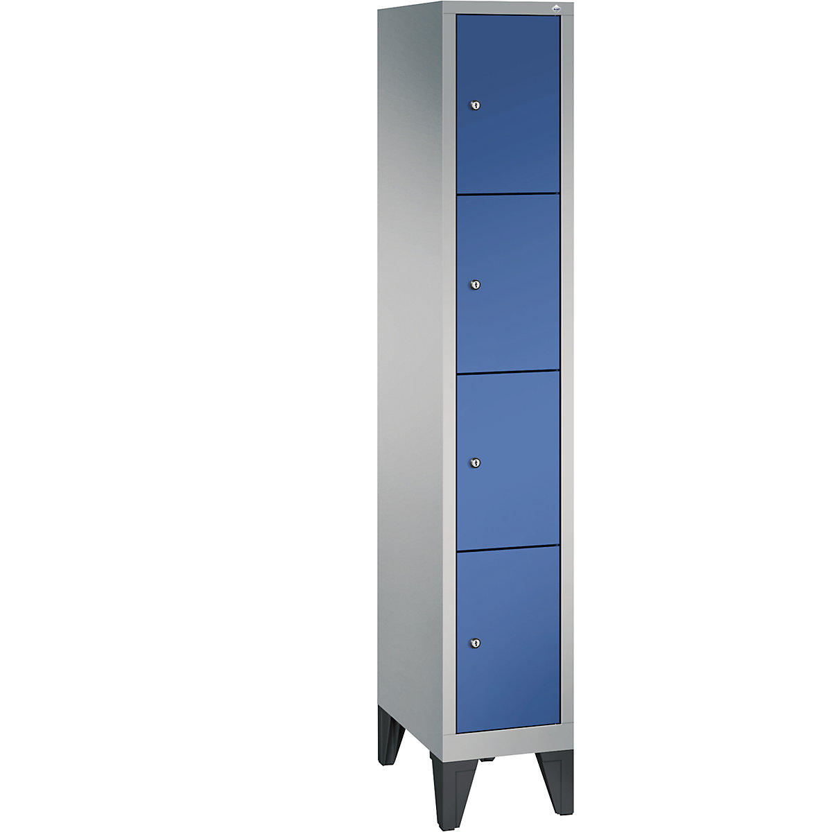 Armário de cacifos CLASSIC com pés – C+P, 1 compartimento, 4 cacifos, largura do compartimento 300 mm, cinza alumínio/azul genciana-10