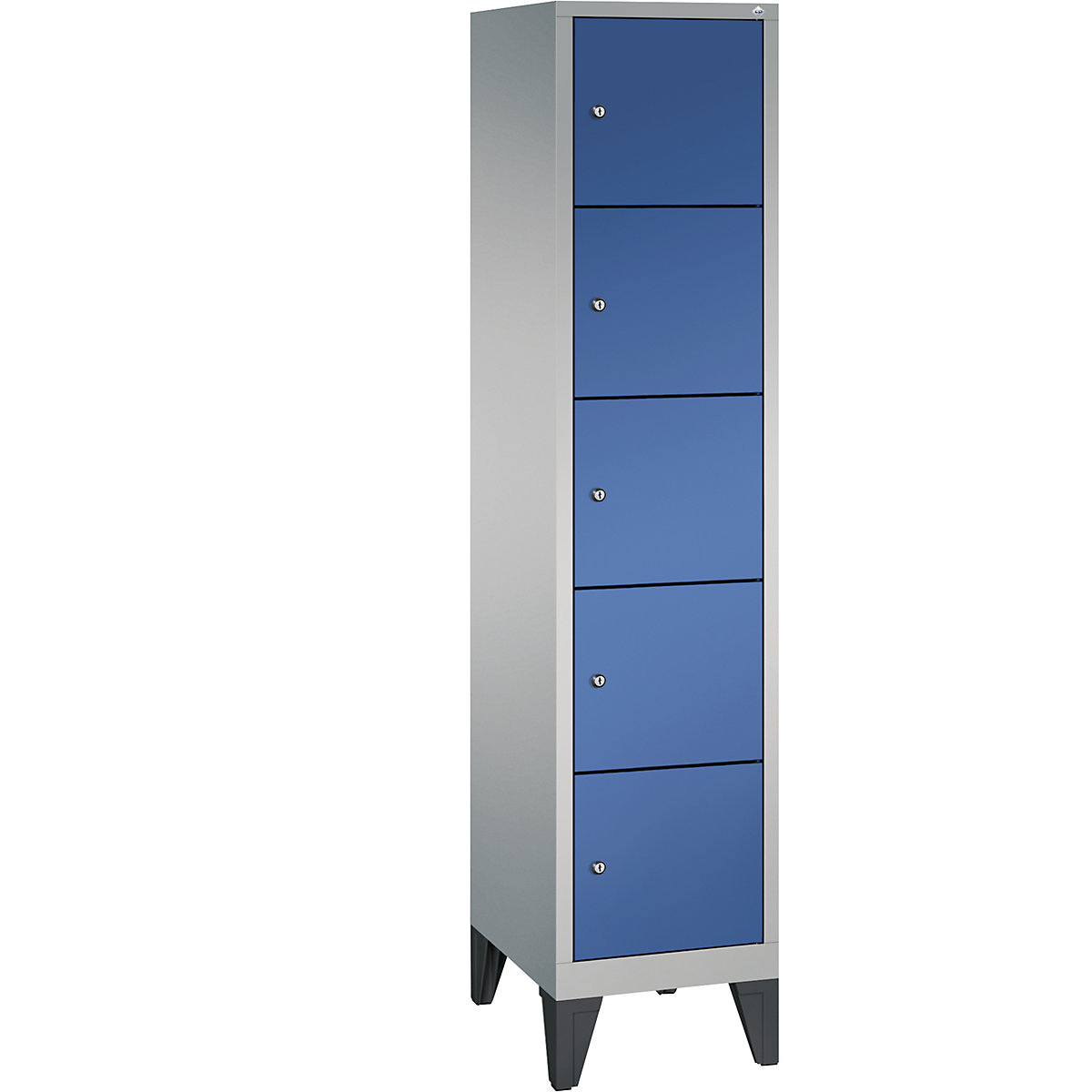 Armário de cacifos CLASSIC com pés – C+P, 1 compartimento, 5 cacifos, largura do compartimento 400 mm, cinza alumínio/azul genciana-10