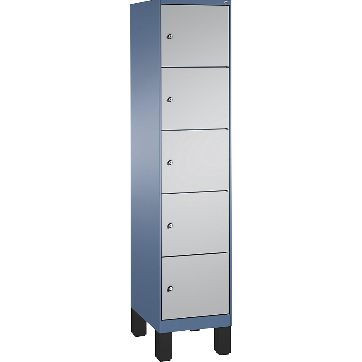 Armário de cacifos EVOLO, com pés – C+P, 1 compartimento, 5 cacifos, largura do compartimento 400 mm, azul distante / cinza alumínio-8