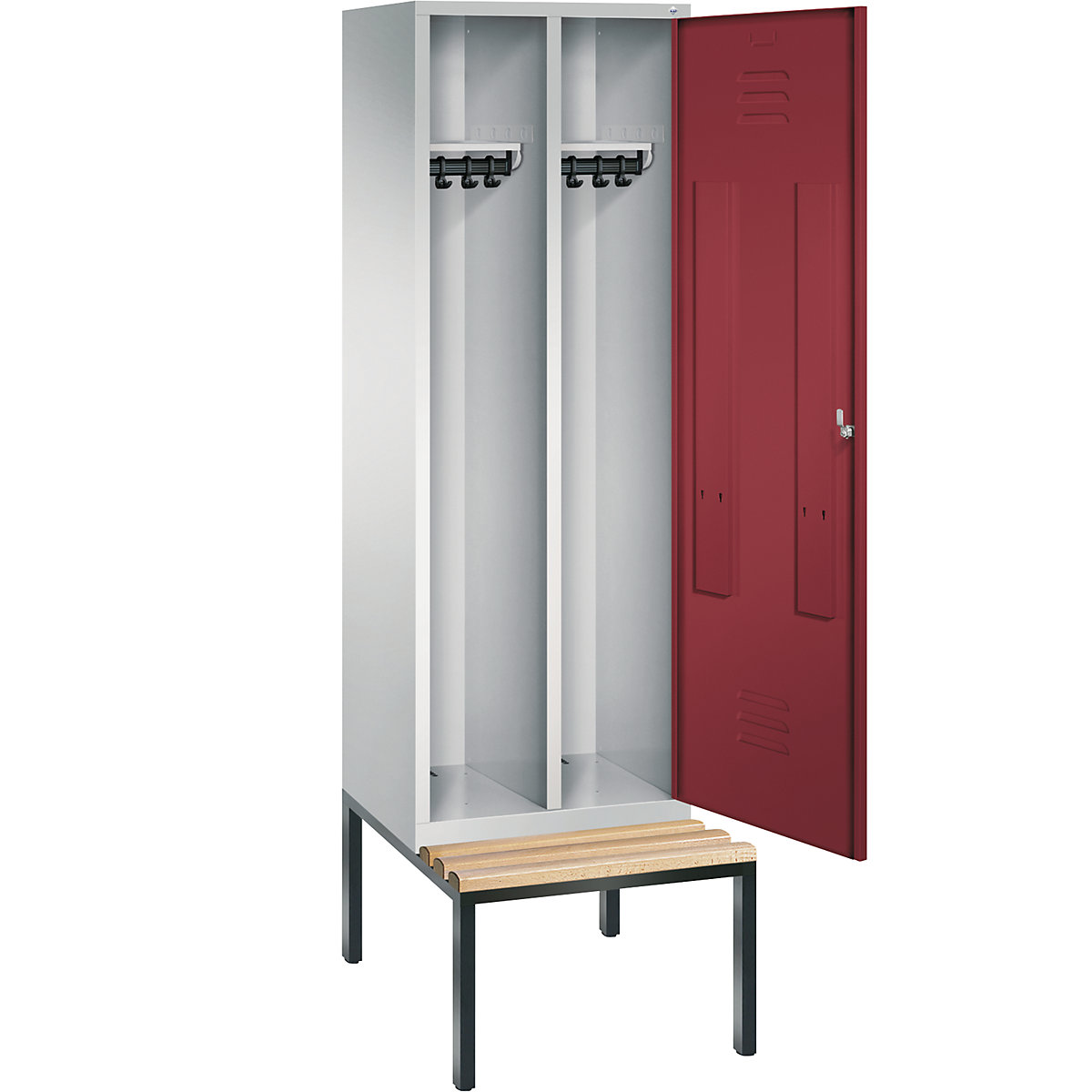 Armário de vestiário CLASSIC com banco integrado, porta sobre 2 compartimentos – C+P (Imagem do produto 2)-1