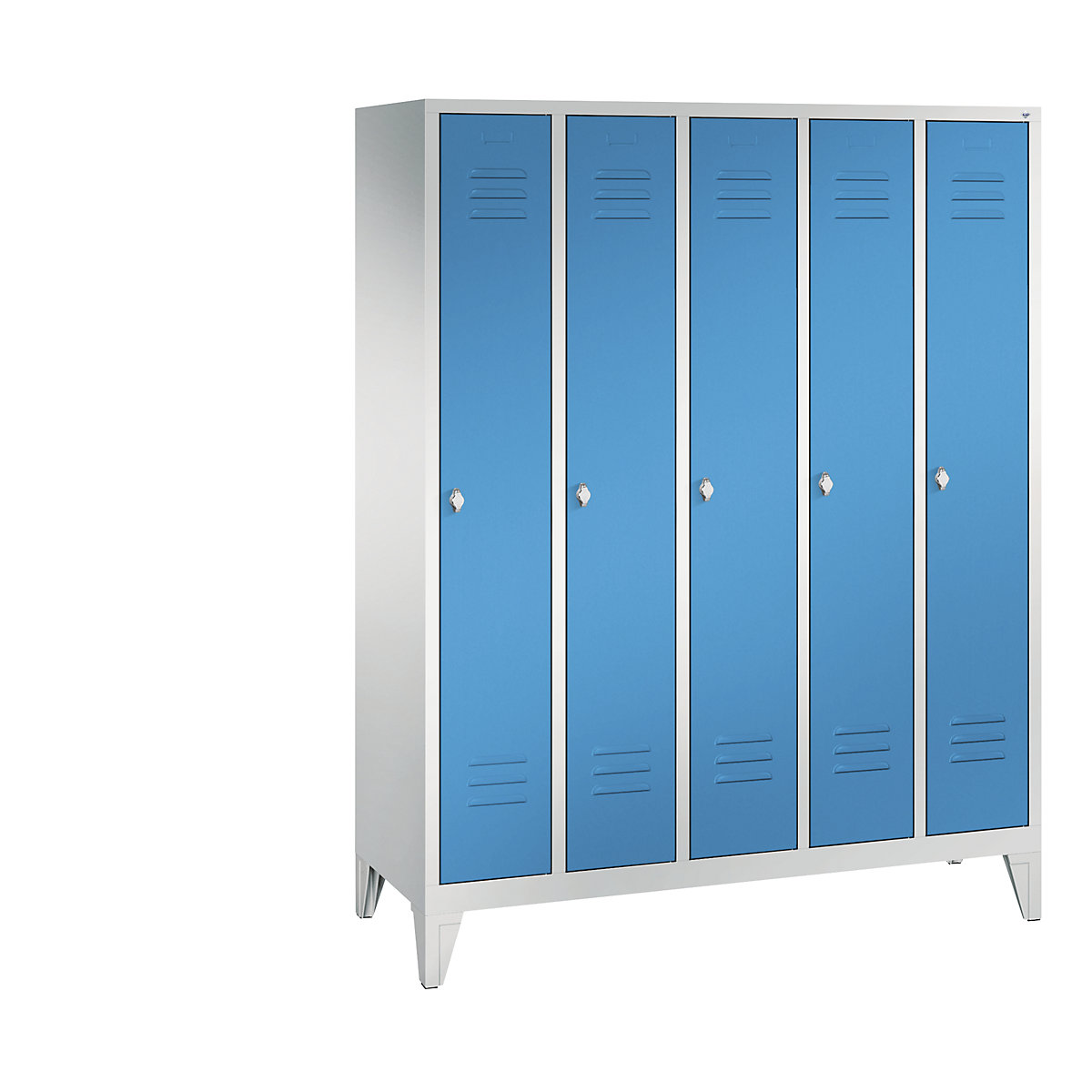 Armário de vestiário CLASSIC com pés – C+P, 5 compartimentos, largura do compartimento 300 mm, cinzento claro/azul claro-9