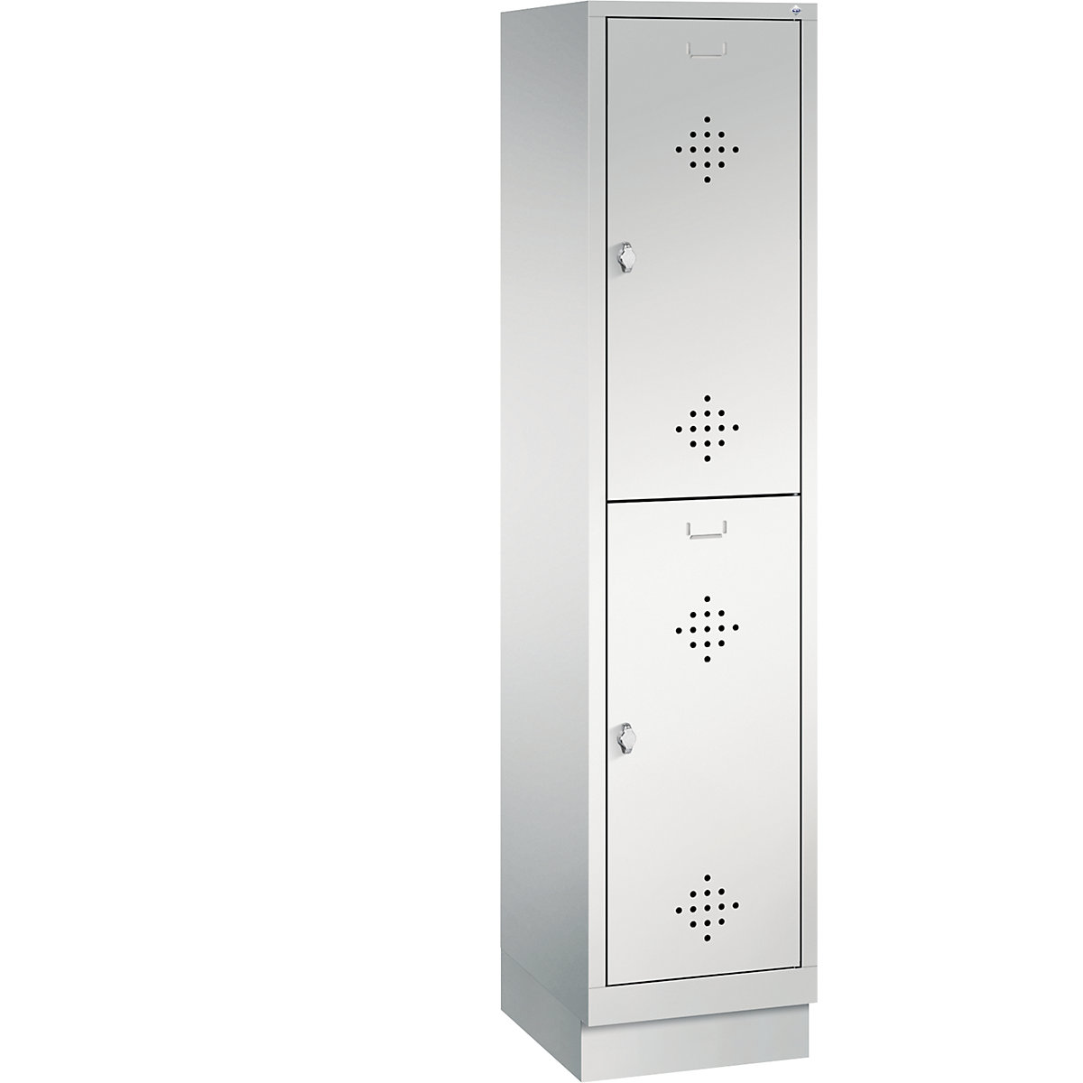 C+P – Armário de vestiário CLASSIC com rodapé, de dois andares, 1 compartimento, 2 cacifos cada, largura do compartimento 400 mm, cinzento claro