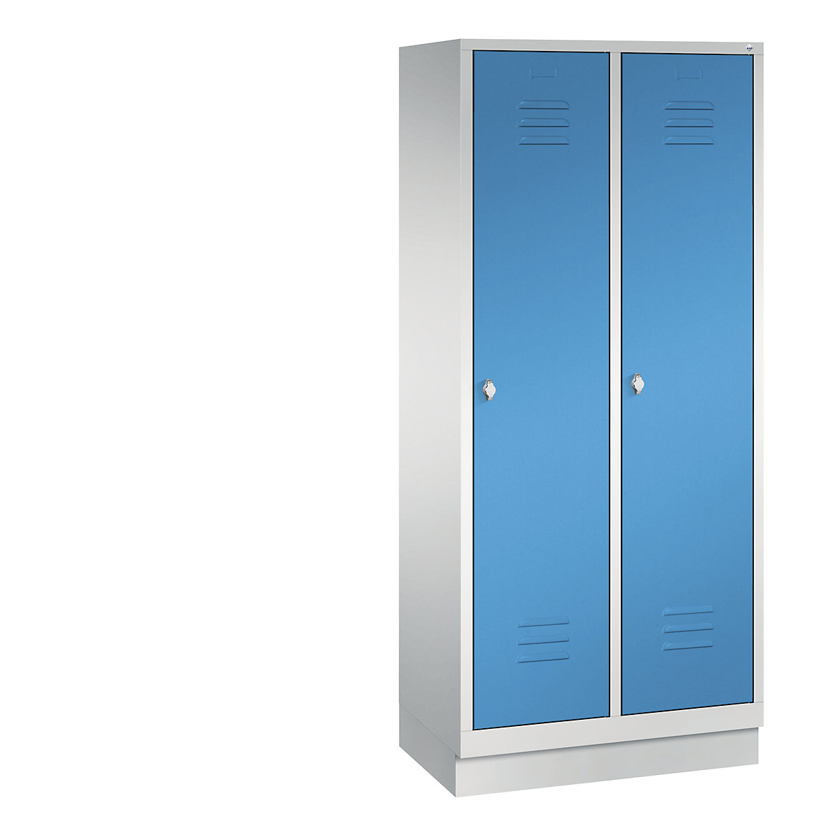 Armário de vestiário CLASSIC com rodapé – C+P, 2 compartimentos, largura do compartimento 400 mm, cinzento claro/azul claro-7