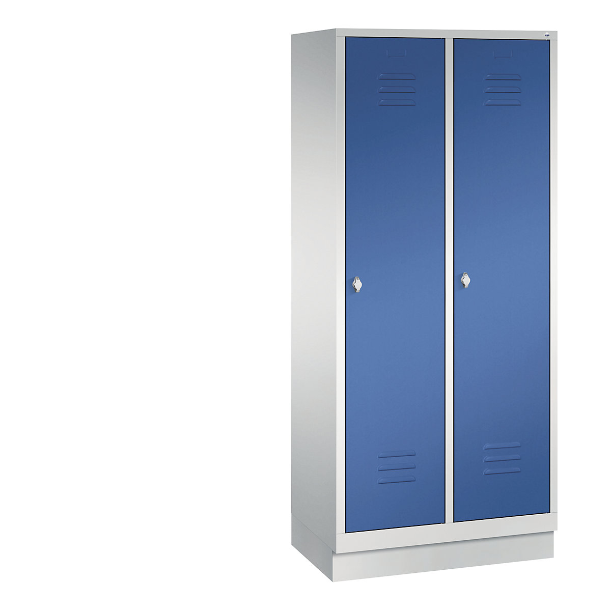 Armário de vestiário CLASSIC com rodapé – C+P, 2 compartimentos, largura do compartimento 400 mm, cinzento claro/azul genciana-12