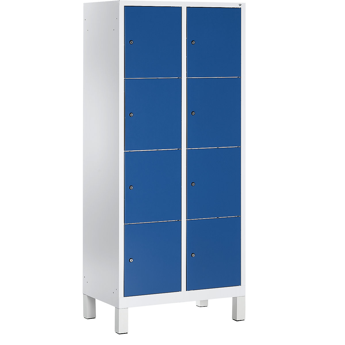 Armário de vestiário EVOLO – C+P, com pés em plástico, 8 compartimentos, largura do compartimento 400 mm, cinzento claro / azul genciana-8