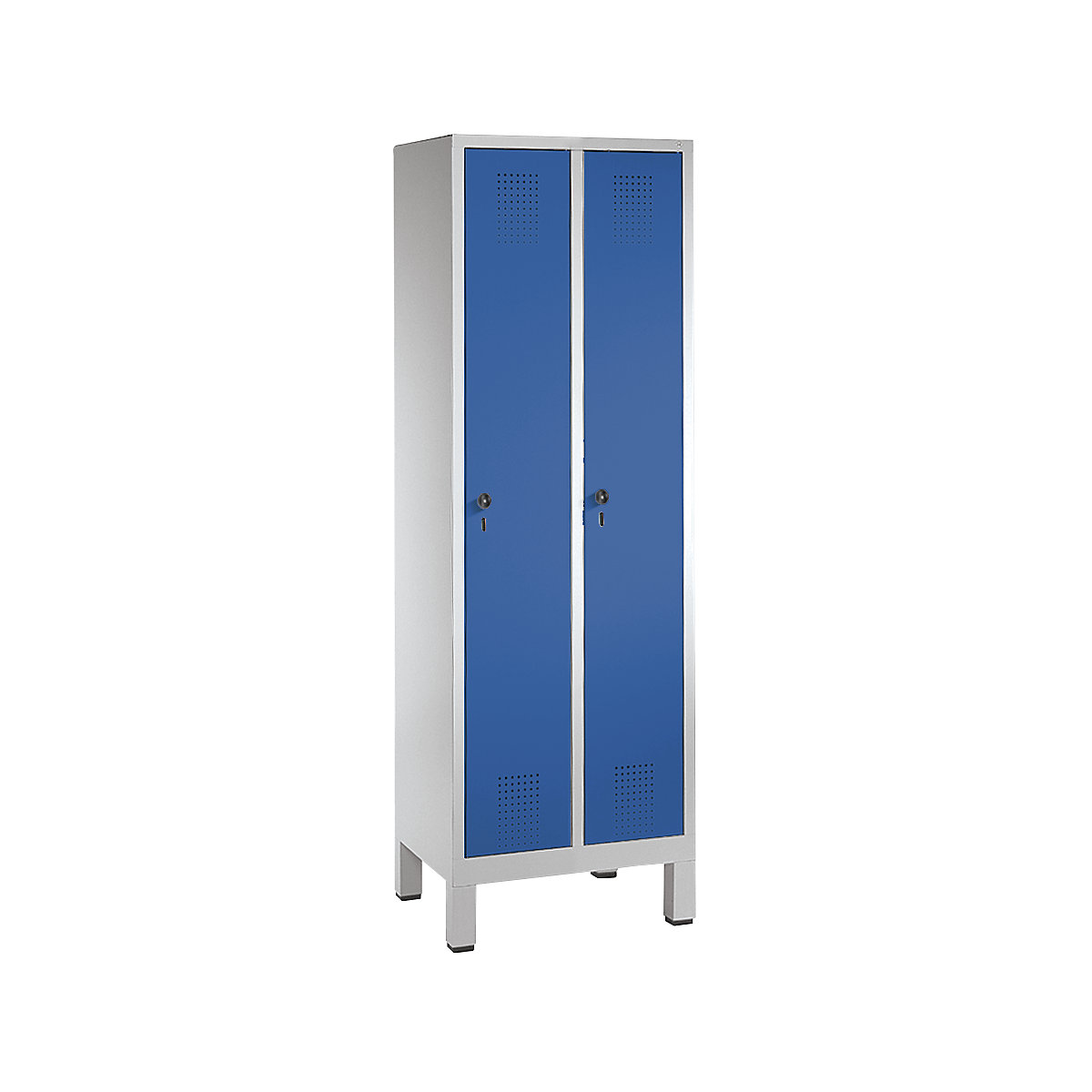 Armário de vestiário EVOLO – C+P, com pés em plástico, 2 compartimentos, largura do compartimento 300 mm, cinzento claro / azul genciana-8