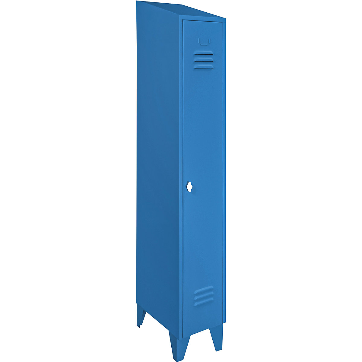 Armário em aço com teto oblíquo, compartimentos à altura do armário – Wolf, largura total 300 mm, 1 compartimento, azul claro RAL 5012-3