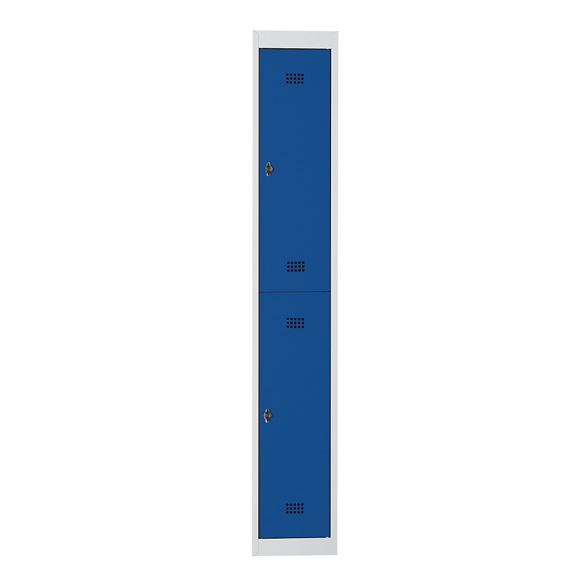 Roupeiro em aço – Wolf, esmaltada em estufa, 2 compartimentos, altura 840 mm, largura 300 mm, 1 barra para vestuário, elemento de ampliação, cinzento claro/azul genciana