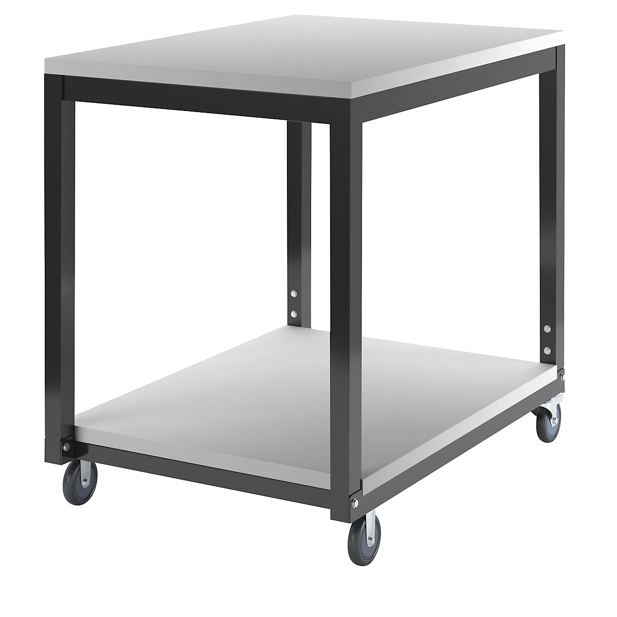 Mesa com rodas e 2 prateleiras, reguláveis em altura – eurokraft basic