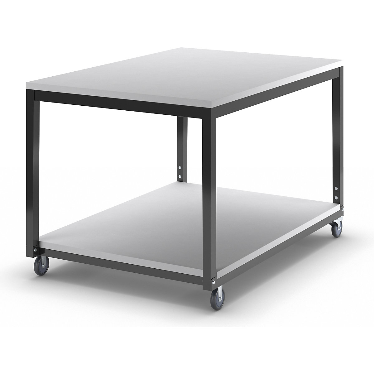 Mesa com rodas e 2 prateleiras, reguláveis em altura – eurokraft basic