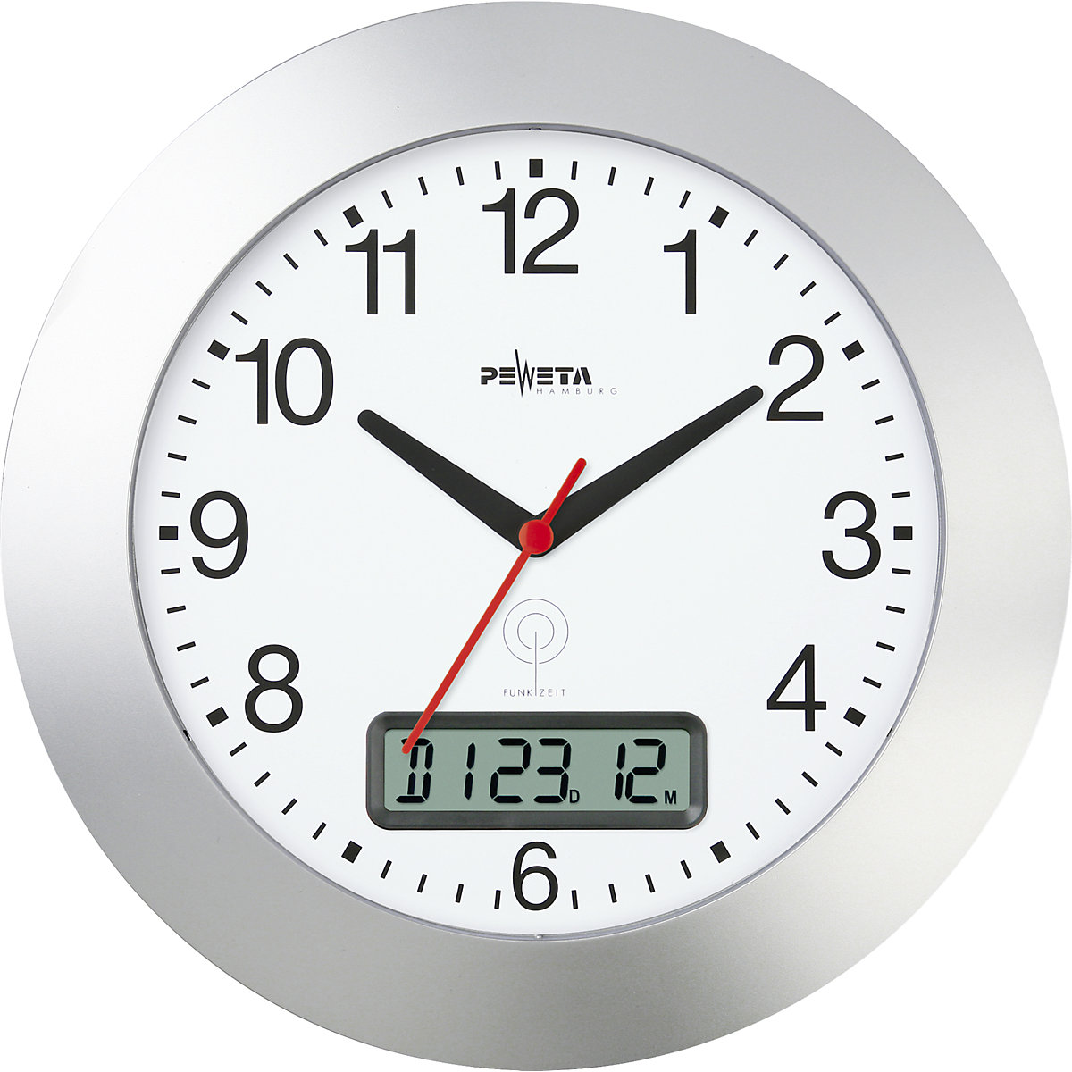 Reloj de pared con radio-control con indicación digital de la fecha