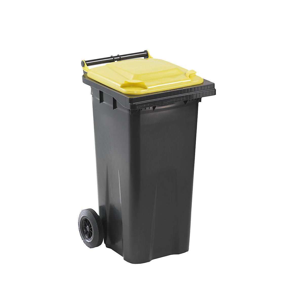 Contenedor de basura según DIN EN 840, capacidad 120 l, A x H x P 505 x 1005 x 555 mm, antracita, tapa amarilla-7