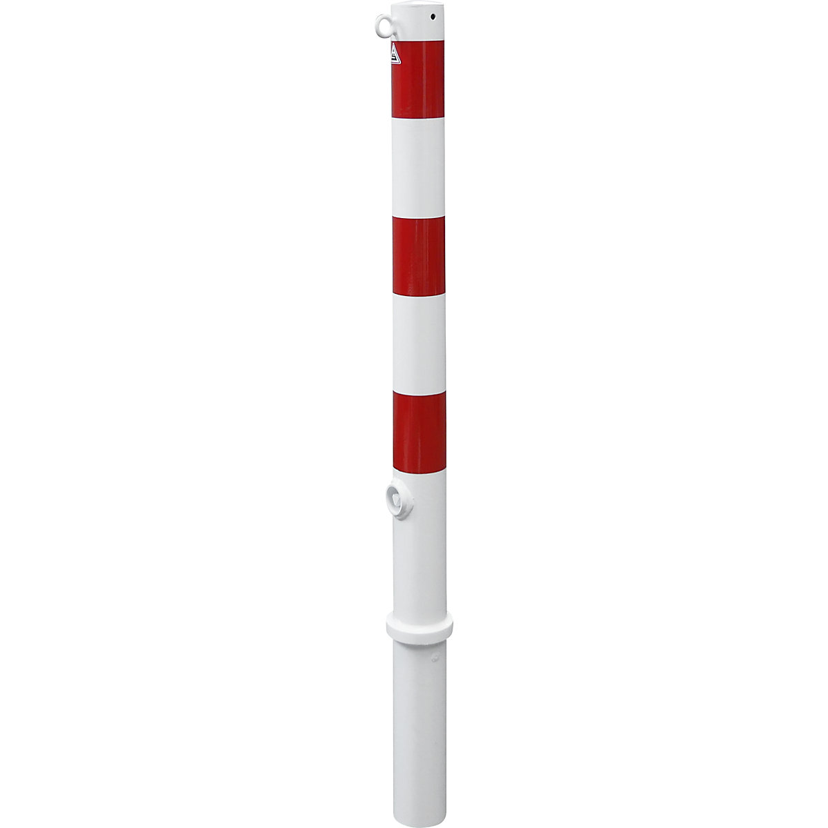 Poste barrera, Ø 76 mm, blanco y rojo, extraíble, con 1 argolla-2