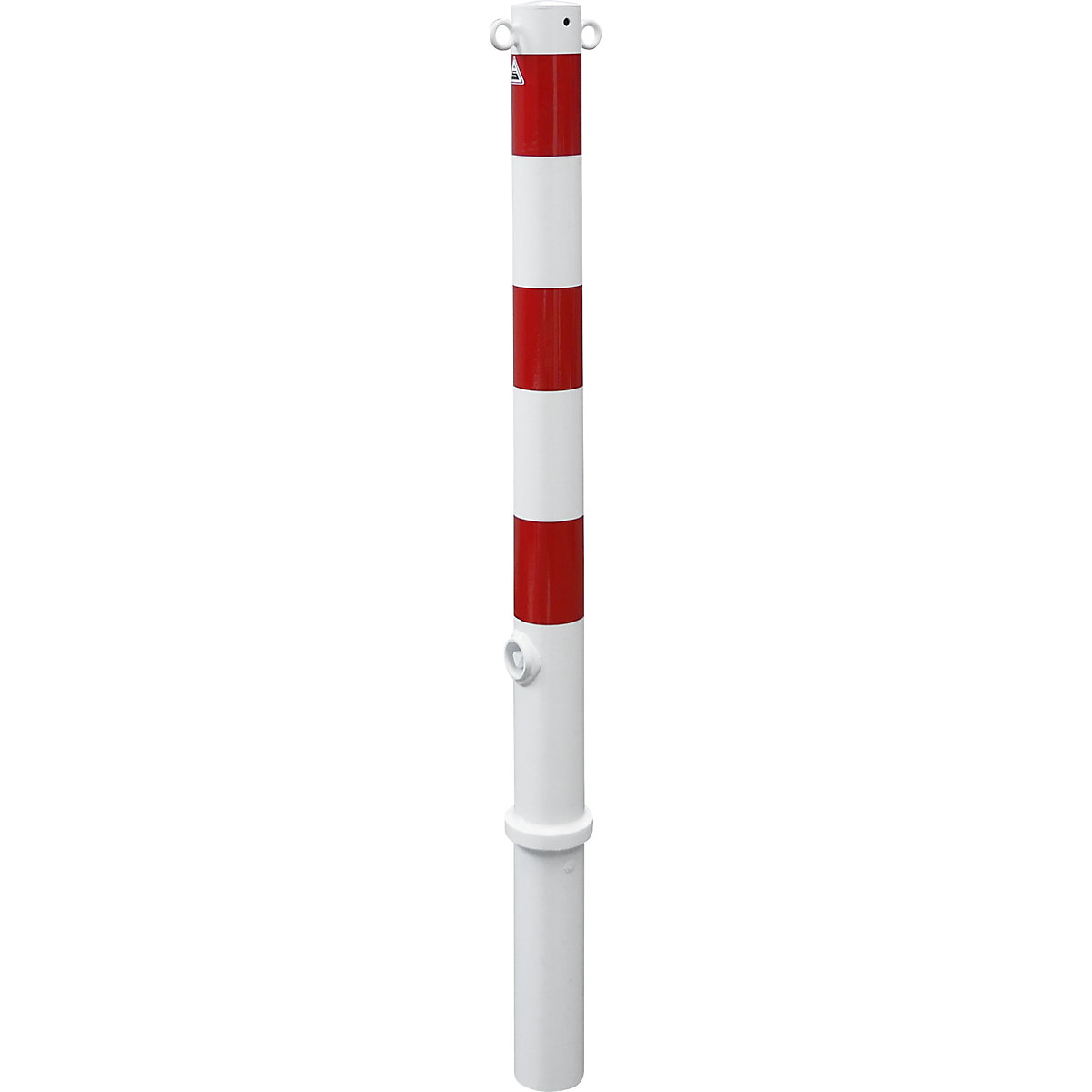 Poste barrera, Ø 76 mm, blanco y rojo, extraíble, con 2 argollas-3