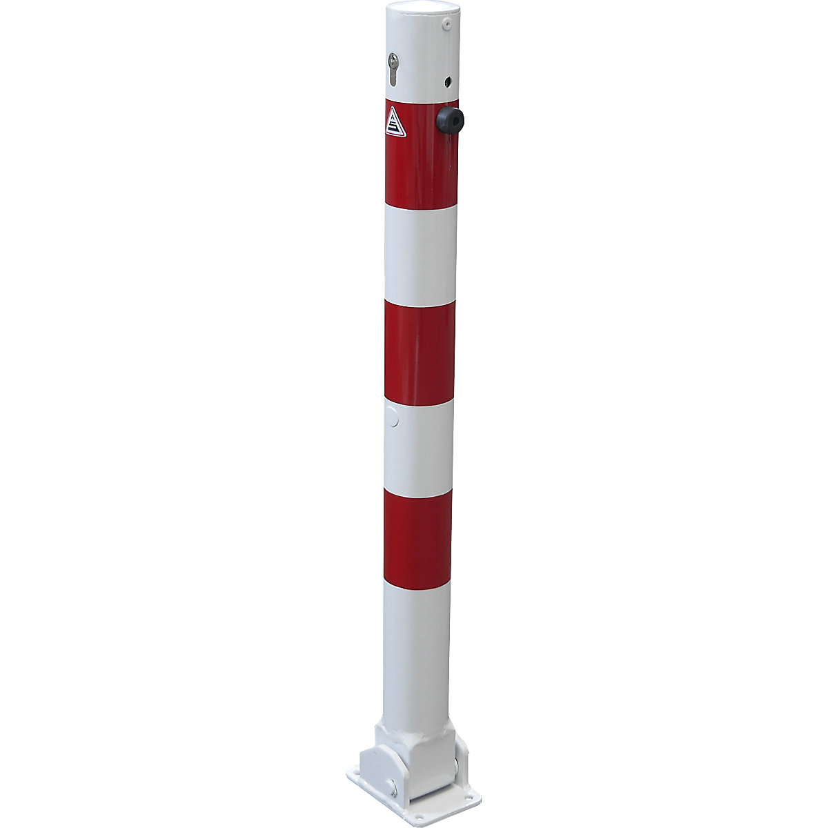 Poste barrera, Ø 76 mm, blanco y rojo, plegable con cilindro perfilado, sin argolla-3