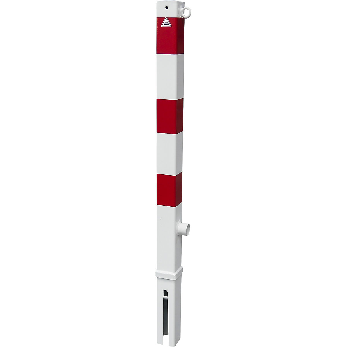 Poste barrera, 70 x 70 mm, blanco y rojo, extraíble, con 1 argolla-3