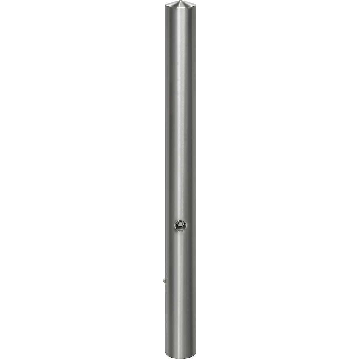 Poste barrera de acero inoxidable, con cabezal puntiagudo, para encementar con funda de suelo, Ø 102 mm, cierre triangular-11
