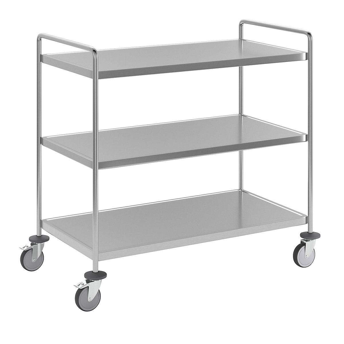 Chariot à tablettes en inox, soudé – Kongamek, L x l x h 1075 x 575 x 1010 mm, 3 plateaux-2