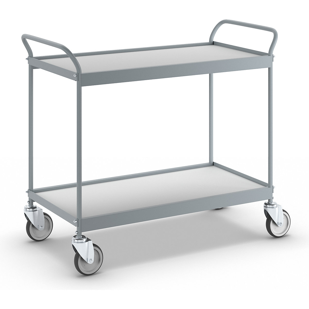 Chariot de service, plateaux 990 x 545 mm, force 150 kg, 2 plateaux, 4 roulettes pivotantes-1