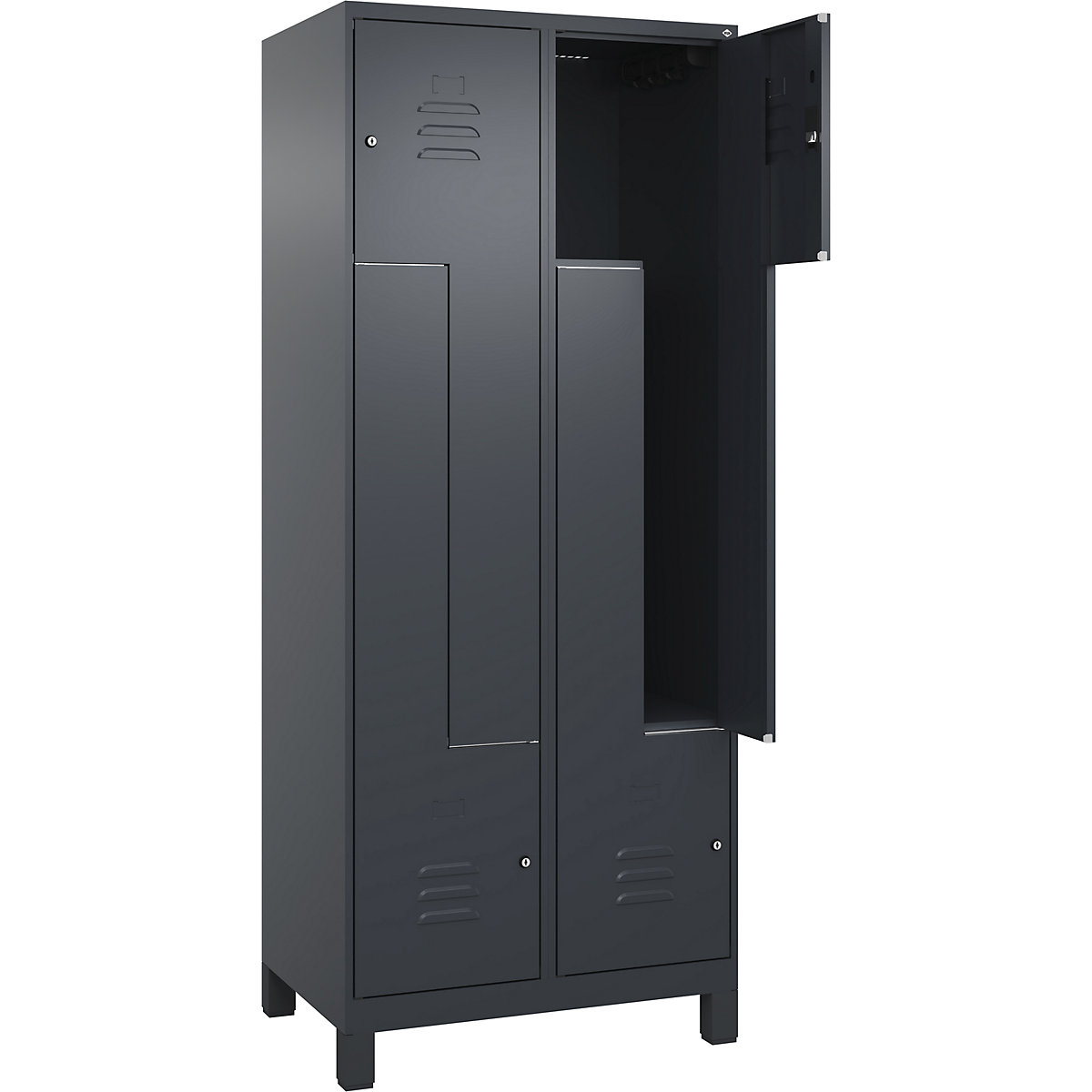 Vestiaire à portes en Z Classic PLUS – C+P, 2 compartiments, gris, l 800 mm, avec pieds, serrure à cylindre-74