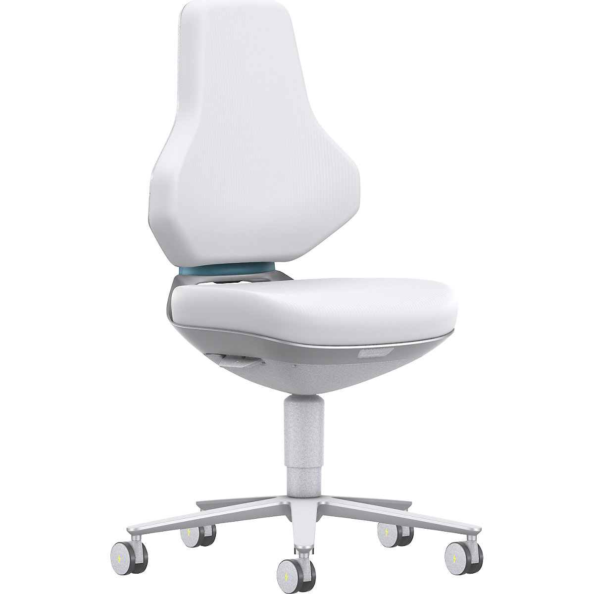 Siège d'atelier pour salle blanche TEXON – bimos, avec roulettes, hauteur réglable de 450 à 620 mm, Skintec, blanc-5