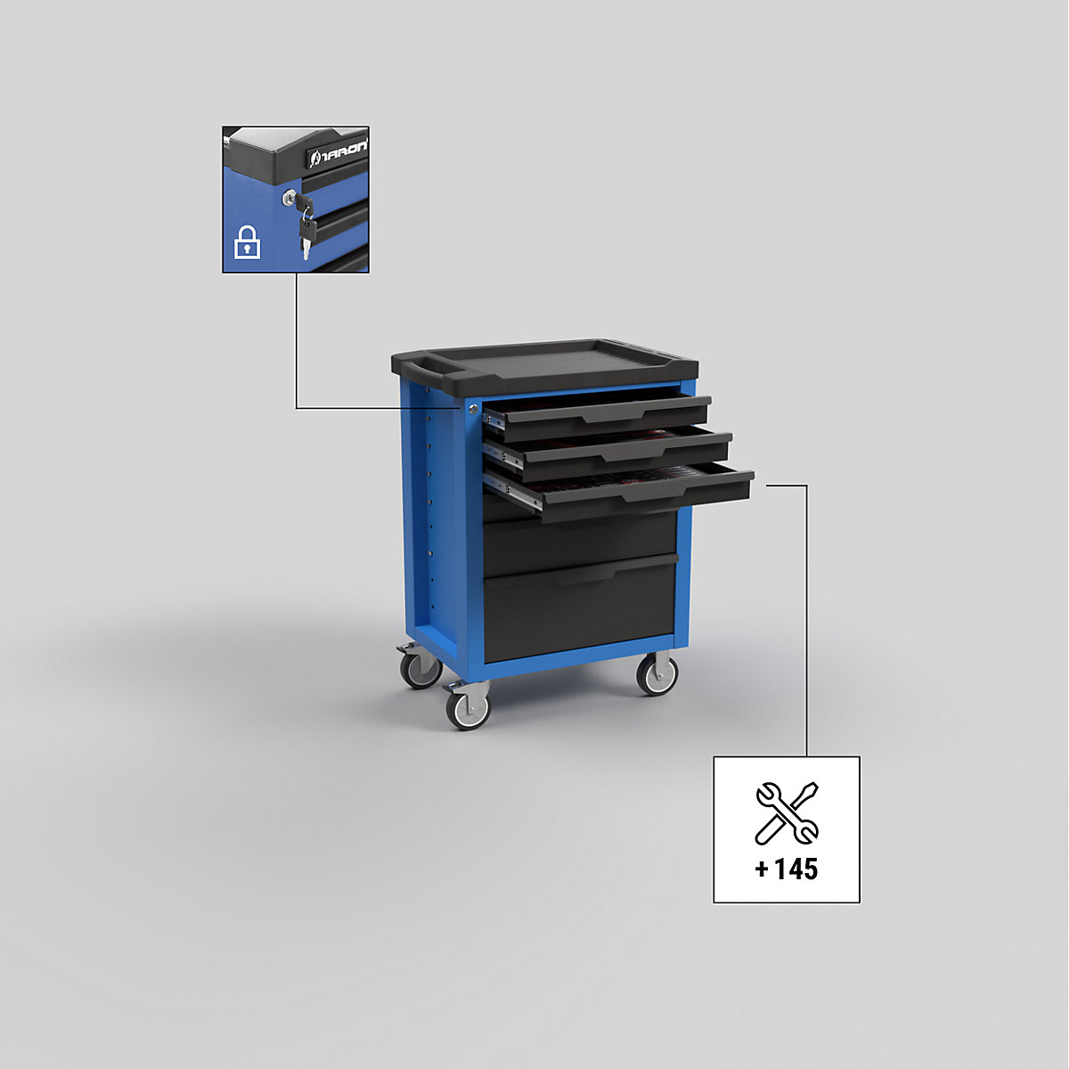 Servante d'atelier avec 145 outils (Illustration du produit 13)-12