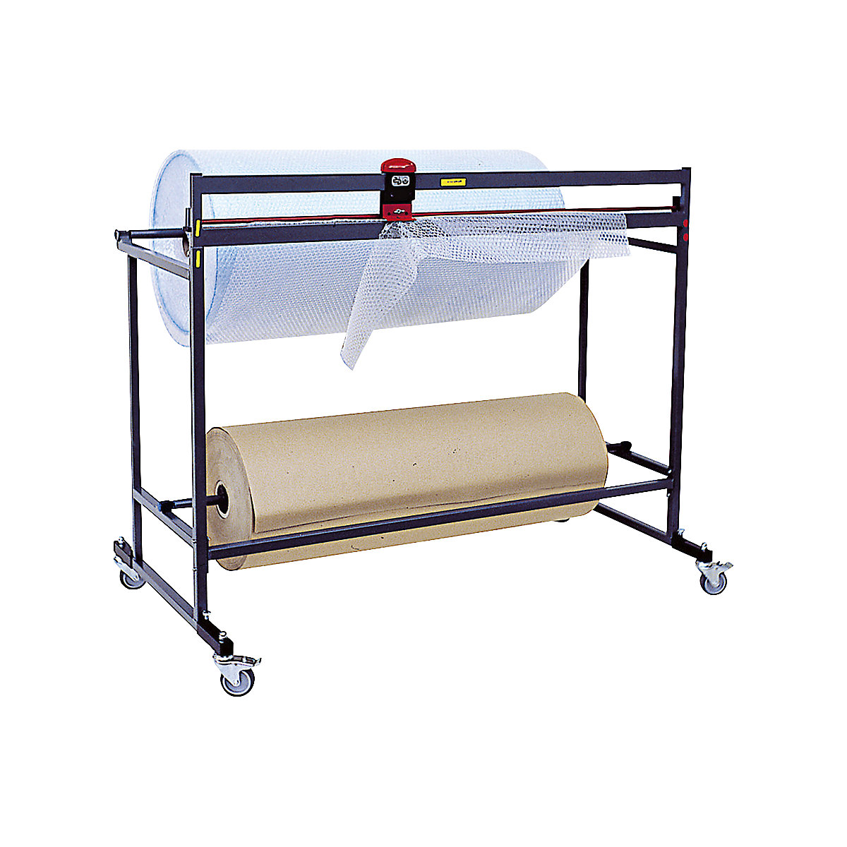 Dérouleur avec roulettes pivotantes et dispositif de coupe &ndash; ratioform