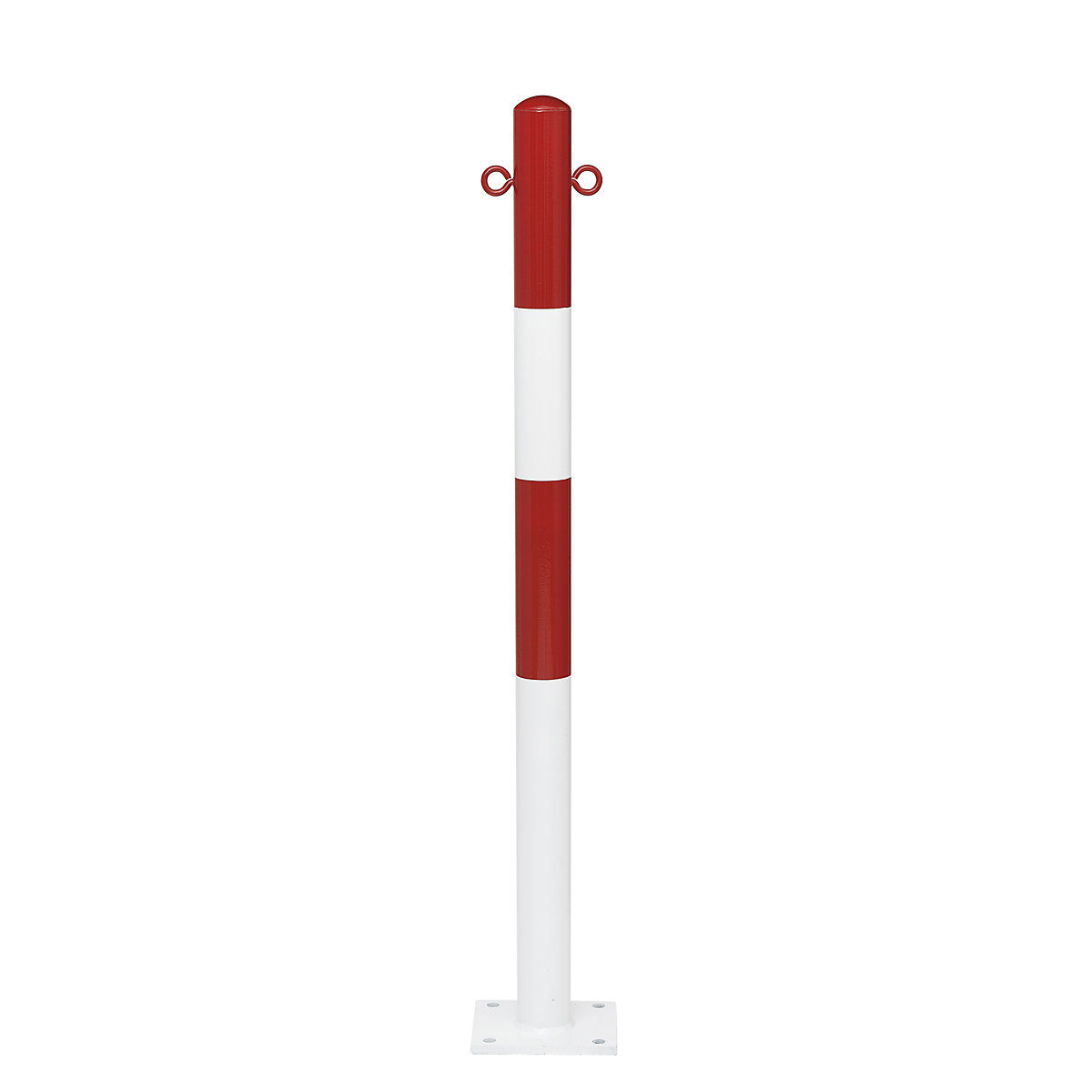Poteau de blocage Morion – Moravia, à cheviller au sol, Ø 60 mm, peint rouge-blanc, 2 œillets-3