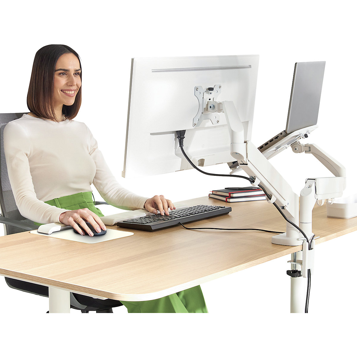Ergo Bras de moniteur double peu encombrant avec support pour ordinateur portable – Leitz (Illustration du produit 8)-7