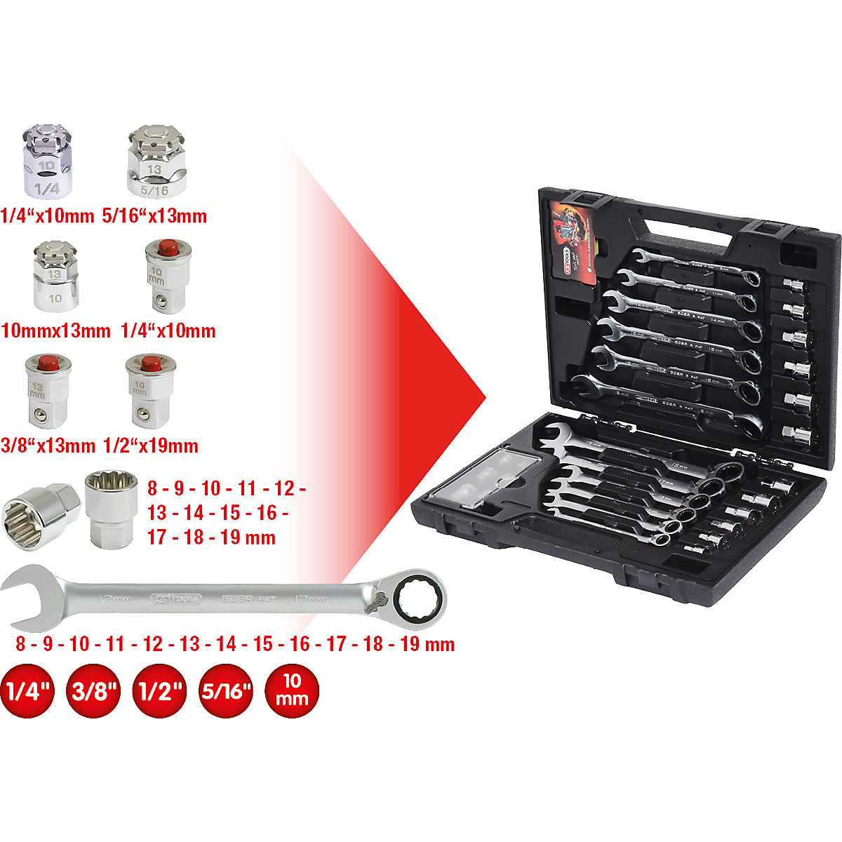 Clé mixte à crans GEARplus RINGSTOP avec adaptateur – KS Tools (Illustration du produit 2)-1