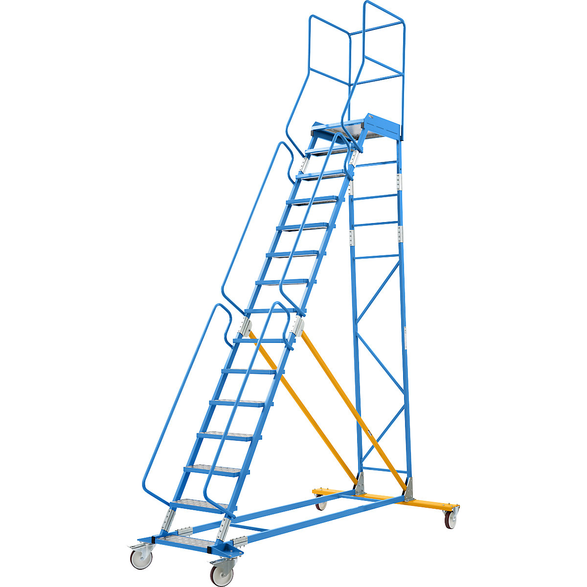 Escada de plataforma móvel – eurokraft pro, encaixes de degrau em alumínio, 15 degraus-18
