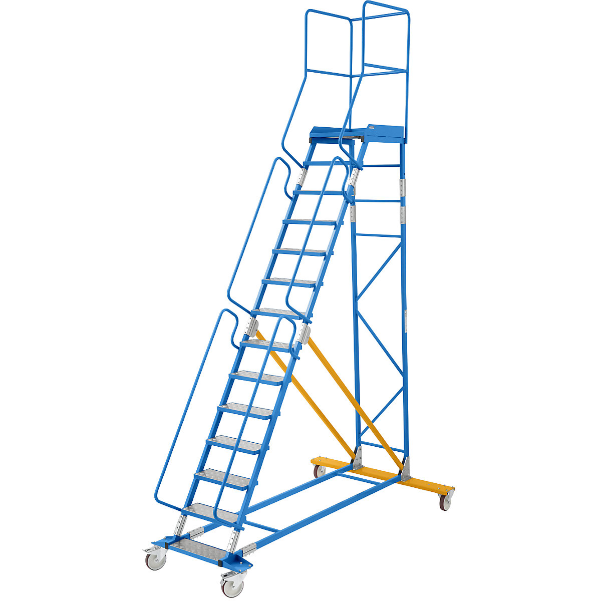Escada de plataforma móvel – eurokraft pro, encaixes de degrau em alumínio, 14 degraus-15