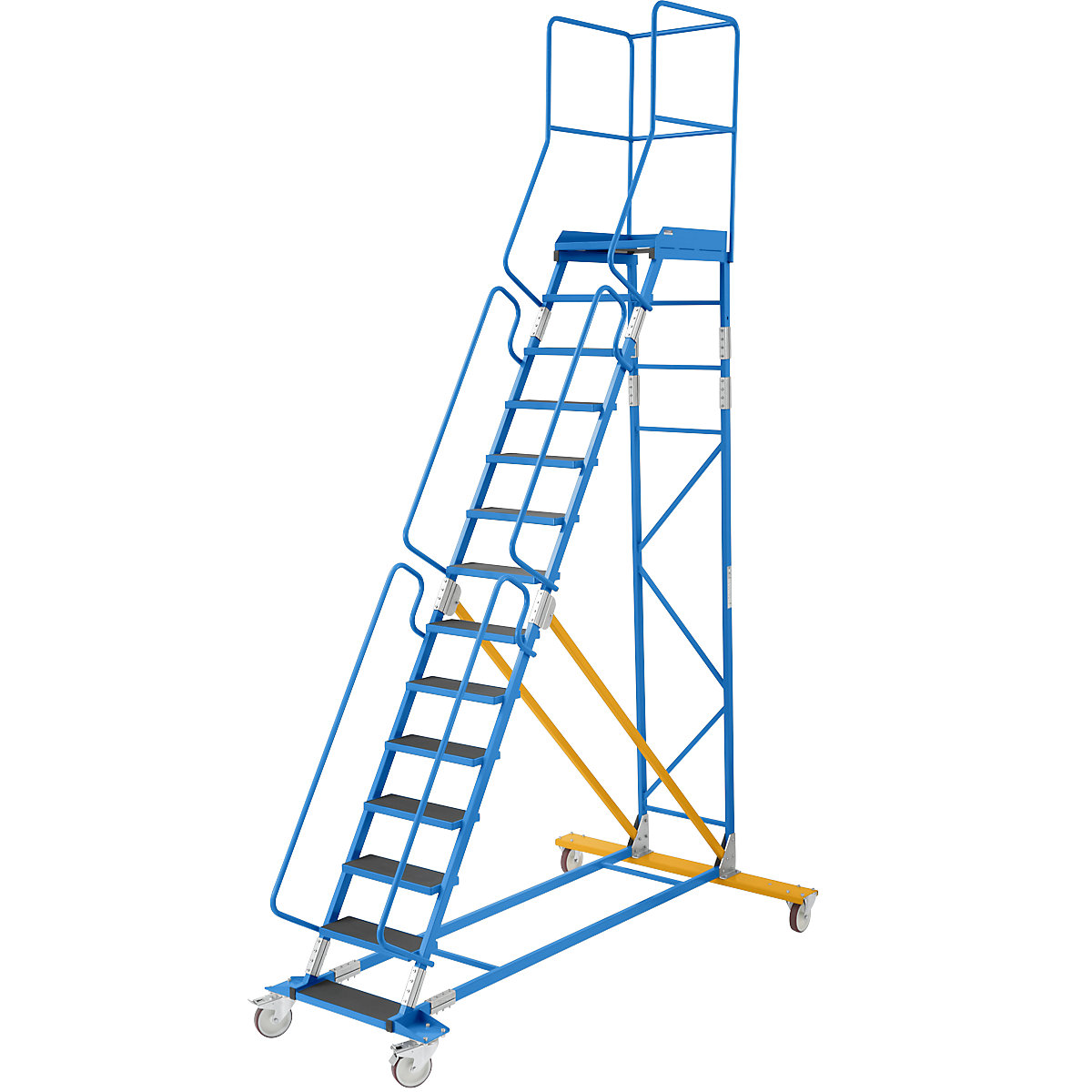 Escada de plataforma móvel – eurokraft pro, encaixe de degrau em borracha estriada, 14 degraus-23