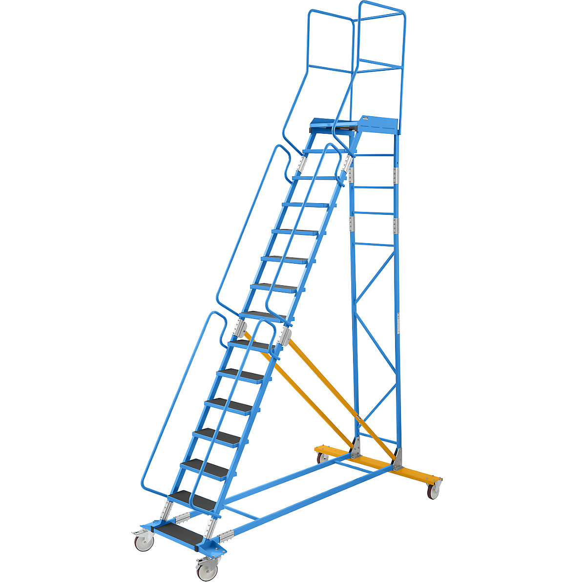 Escada de plataforma móvel – eurokraft pro, encaixe de degrau em borracha estriada, 15 degraus-18
