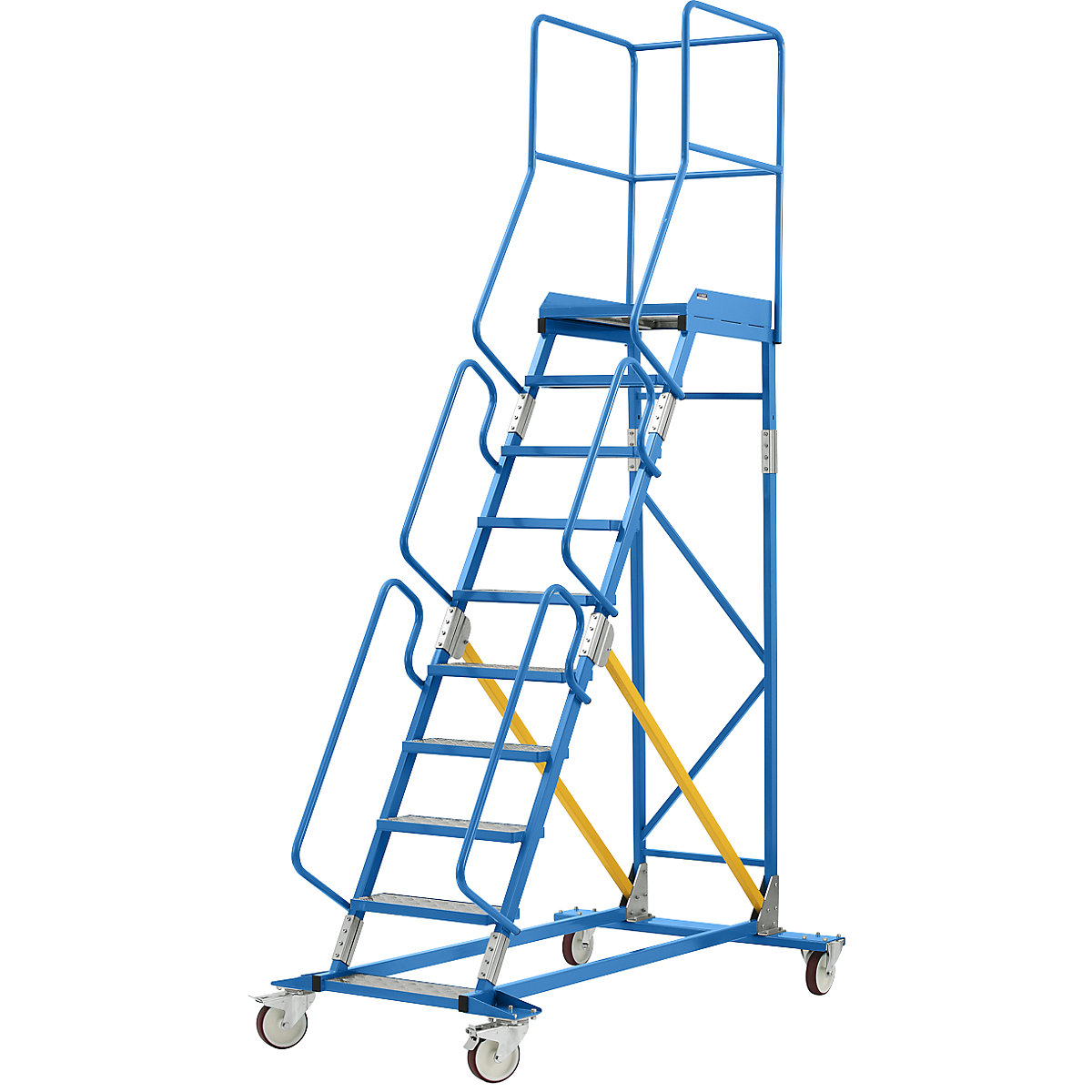 Escada de plataforma móvel – eurokraft pro, encaixes de degrau em alumínio, 10 degraus-21