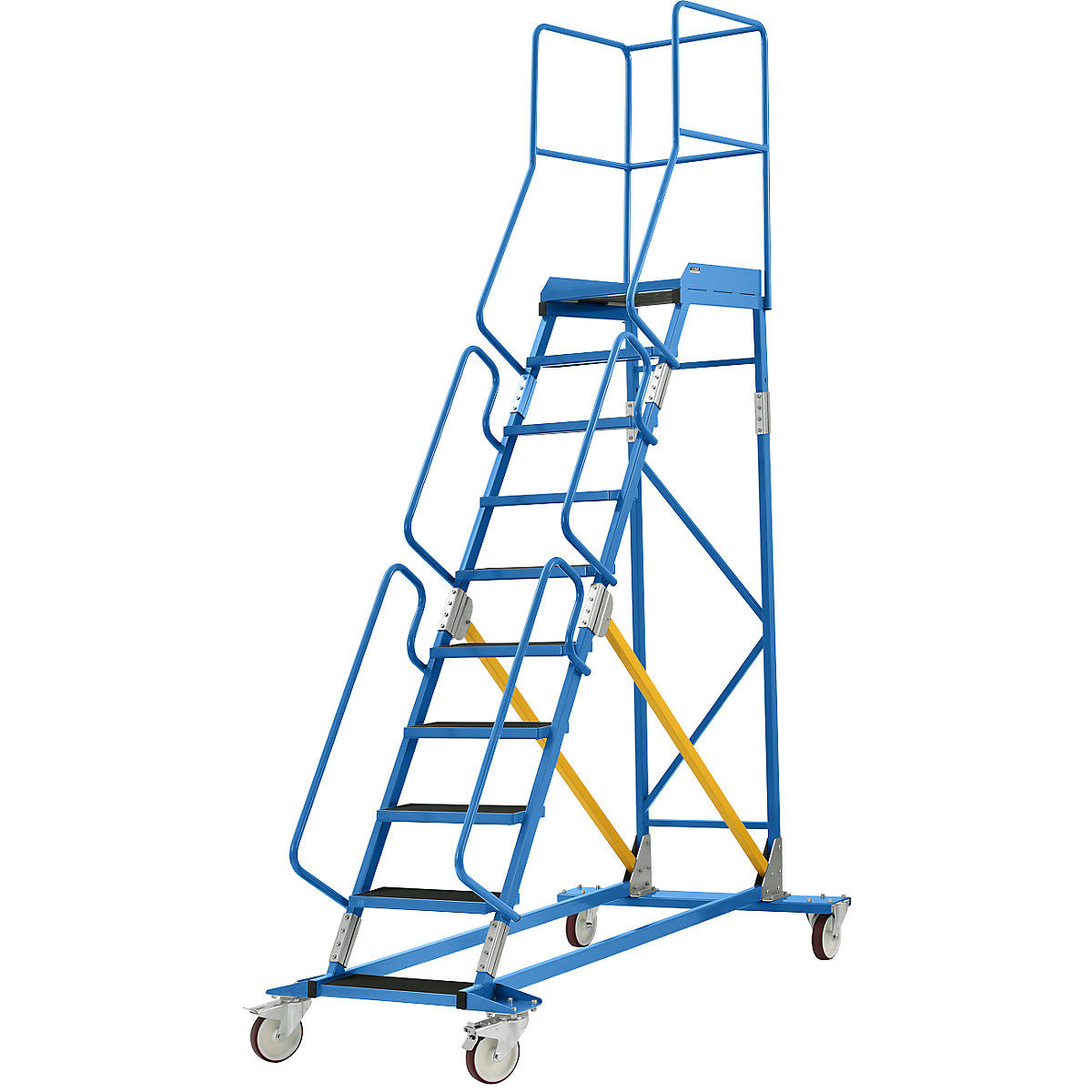 Escada de plataforma móvel – eurokraft pro, encaixe de degrau em borracha estriada, 10 degraus-25