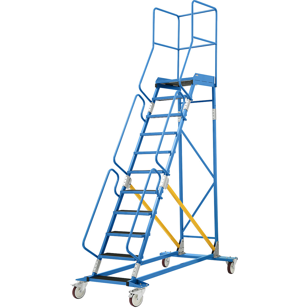 Escada de plataforma móvel – eurokraft pro, encaixe de degrau em borracha estriada, 11 degraus-22