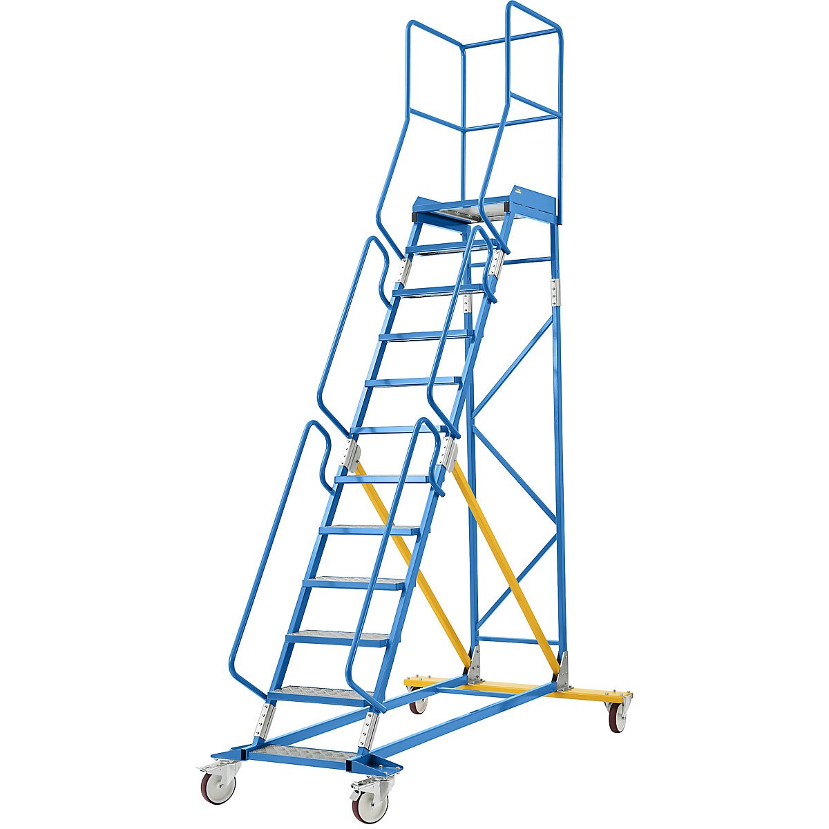 Escada de plataforma móvel – eurokraft pro, encaixes de degrau em alumínio, 12 degraus-16