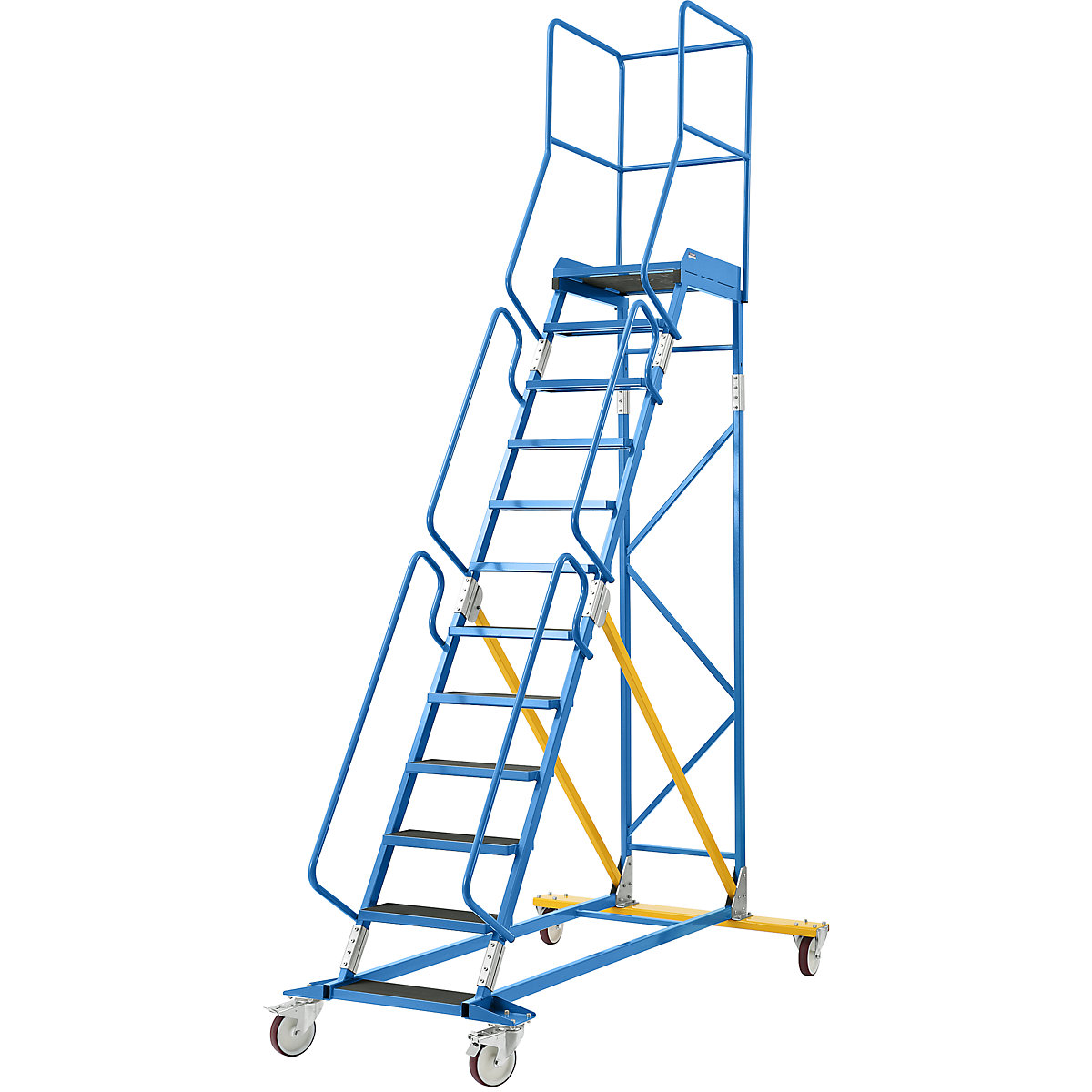 Escada de plataforma móvel – eurokraft pro, encaixe de degrau em contraplacado, 12 degraus-16