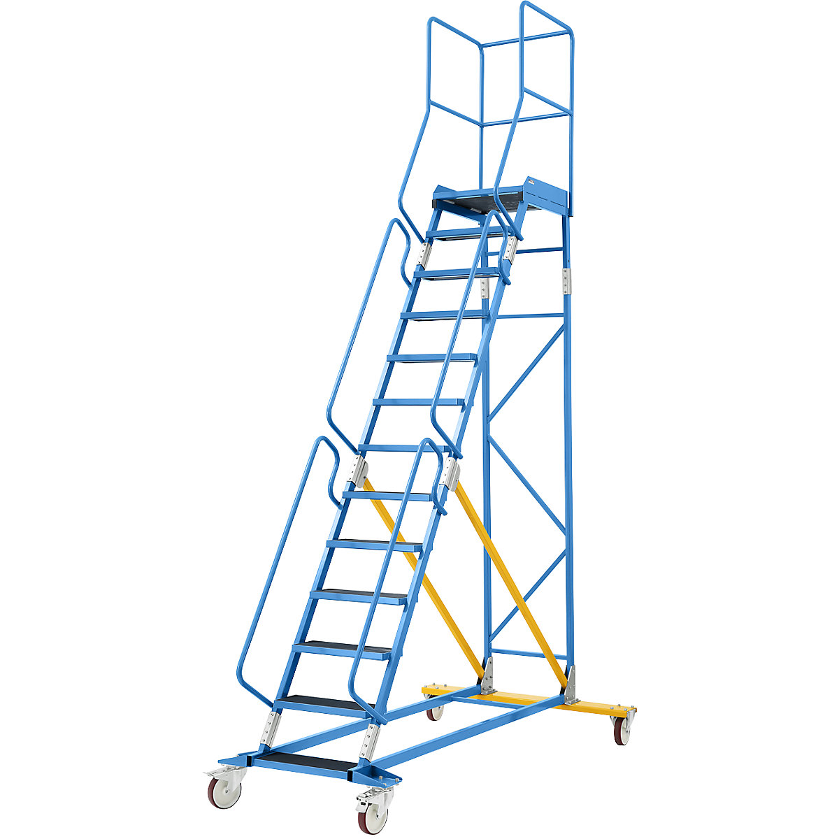 Escada de plataforma móvel – eurokraft pro, encaixe de degrau em borracha estriada, 13 degraus-21