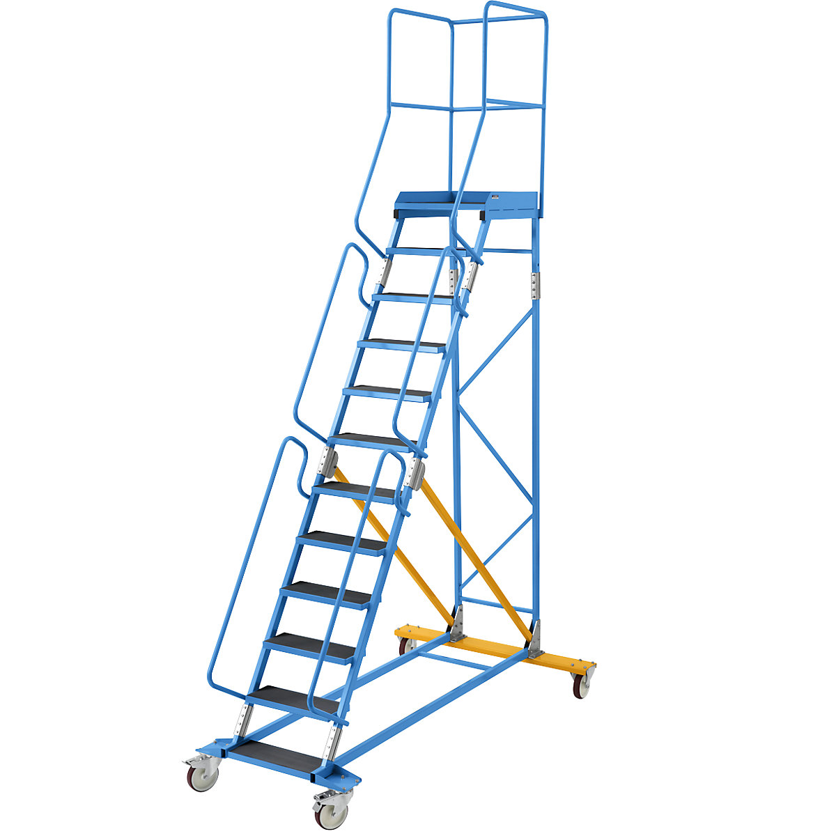 Escada de plataforma móvel – eurokraft pro, encaixe de degrau em borracha estriada, 12 degraus-19