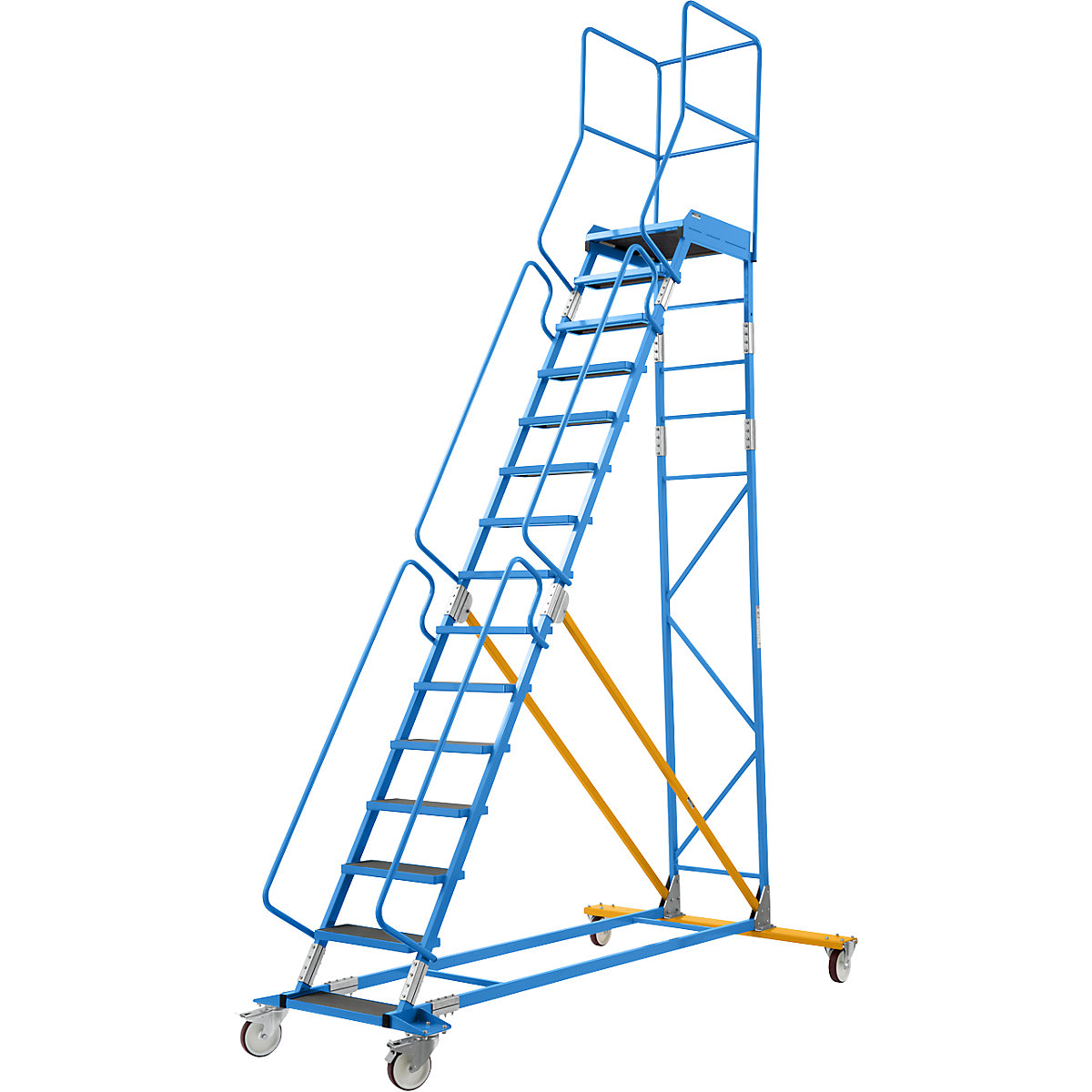 Escada de plataforma móvel – eurokraft pro, encaixe de degrau em contraplacado, 15 degraus-22