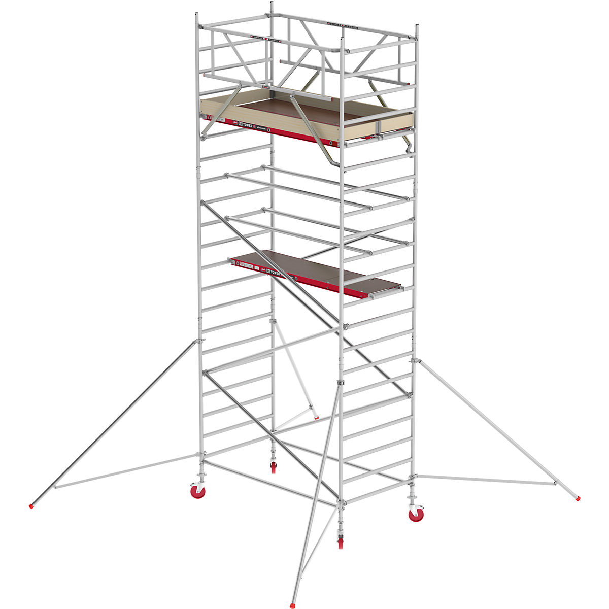 Andamio rodante RS TOWER 42 ancho – Altrex, plataforma de madera, longitud 2,45 m, altura de trabajo 7,20 m-10